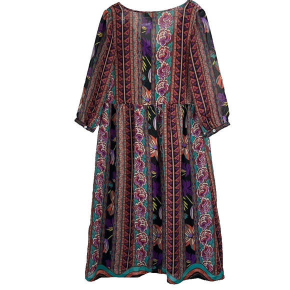 Love 21 Dress Women's Size Small Long Sheer Boho Chic Bohemian Floral Lagenlook - Picture 2 of 11